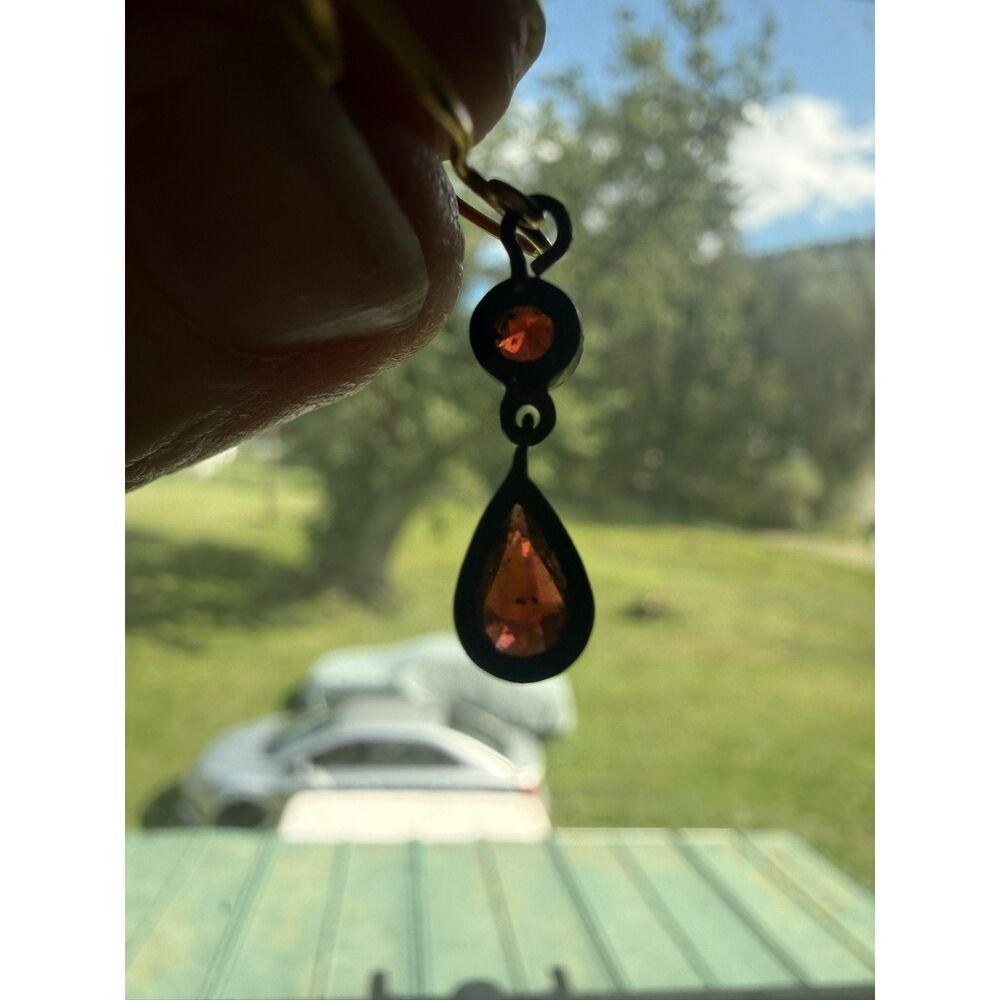 Antique 19thC Rose Cut Bohemian Garnet Drop Earrings, 14K Gold Hooks